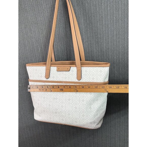 Rosetti Beige & Tan Tote Bag With Geometric Pattern & Matching Pouch - Picture 9 of 13